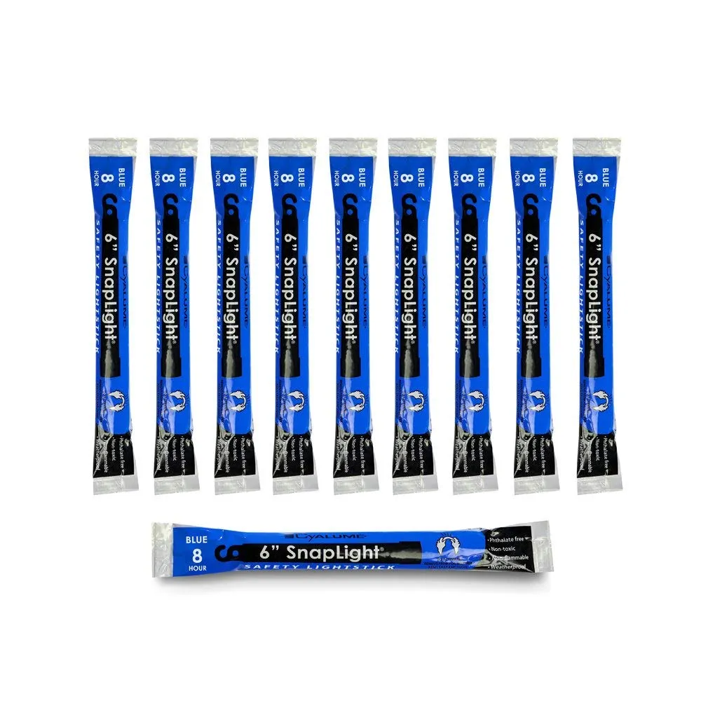 Cyalume Glow Sticks Military Grade Lightstick - Premium Blue 6” SnapLight Emergency Chemical Light Stick with 8 Hour Duration (Bulk Pack of 10 Chem Lights)