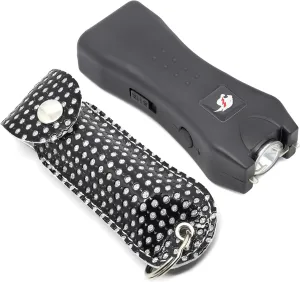 Cyclone Stun Gun Pepper Spray Combo for Self Defense - Extremely Powerful Stun Gun with Flashlight 1/2 Ounce Police Grade Max Strength 10% Pepper Stream w/Pouch (Black Bling)