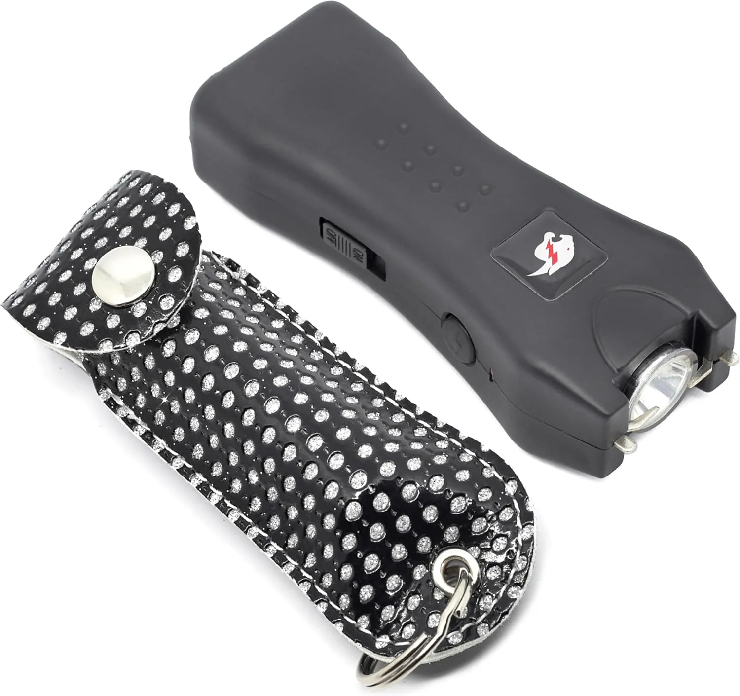 Cyclone Stun Gun Pepper Spray Combo for Self Defense - Extremely Powerful Stun Gun with Flashlight 1/2 Ounce Police Grade Max Strength 10% Pepper Stream w/Pouch (Black Bling)
