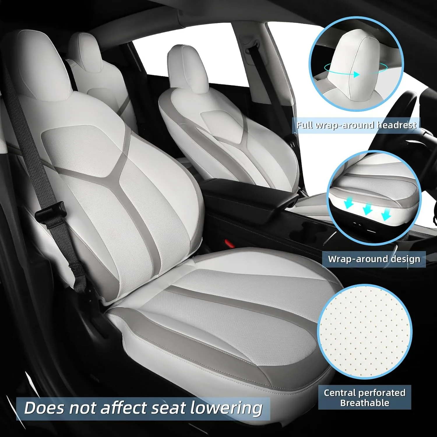 CZCGYDY Seat Covers for Tesla Model Y,Car Seat Covers Full Set Custom Fit for Model Y 2023 2022 2021 2020,Airbag Compatible,Full Surround,Breathable Leather,Easy to Clean(White&Grey)
