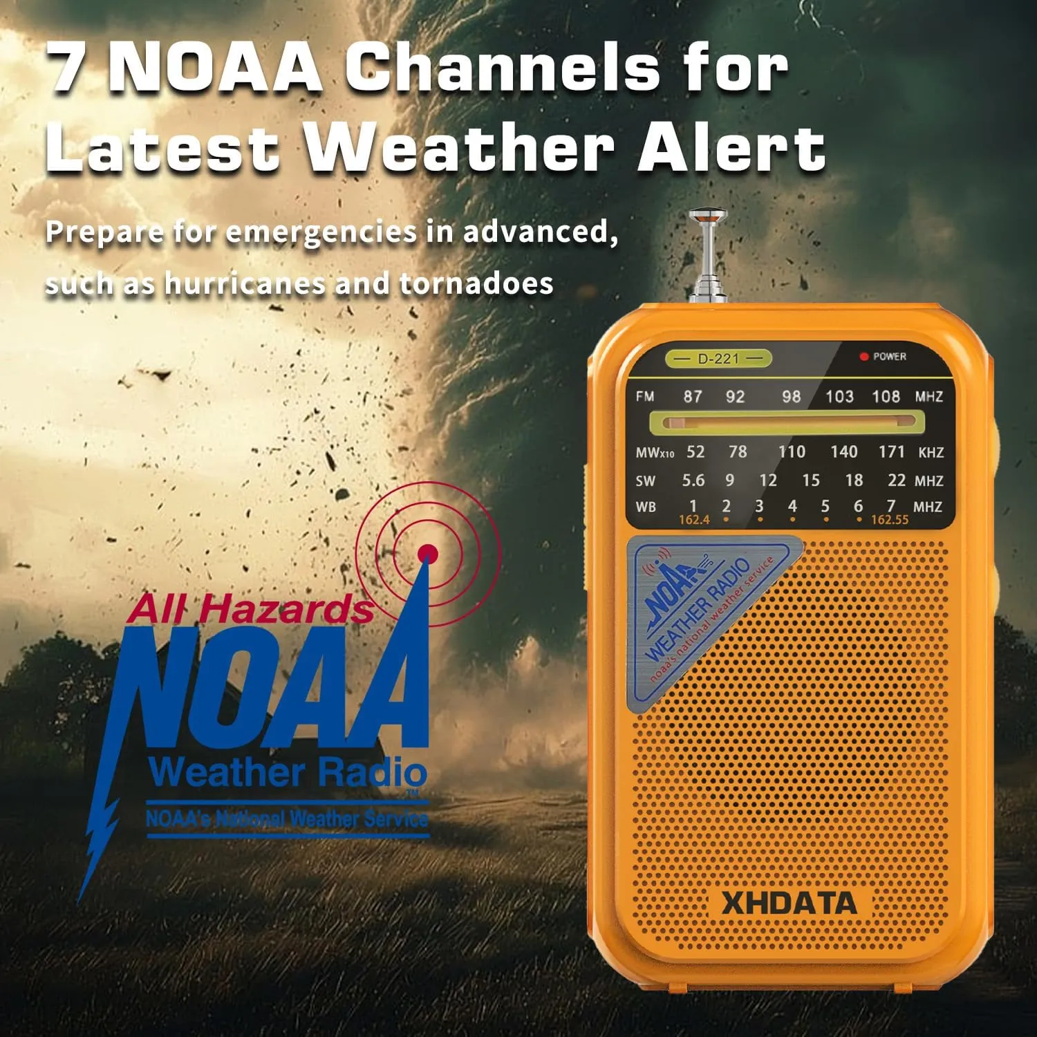 D221 NOAA Weather Radio Portable AM FM Shortwave Radio Receiver, 2 AA Battery Operated, Transistor Radio with Excellent Reception for Emergency, Hurricane, Gift, Walking and Home (Orange)