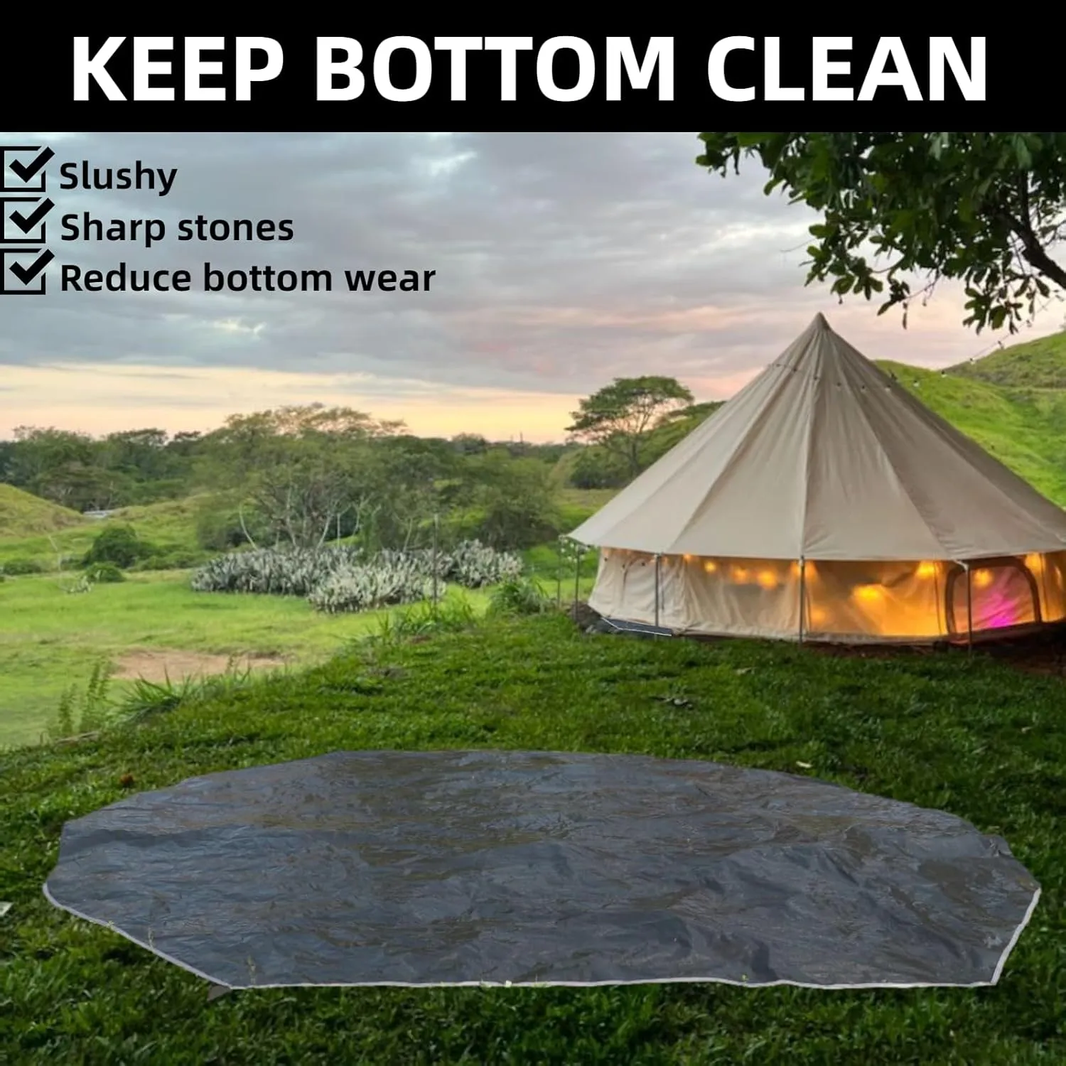 DANCHEL OUTDOOR Portable Waterproof Tent Tarps Footprint with Ripstop Rain Fly for Yurt Tent Glamping Accessories,4M/13ft