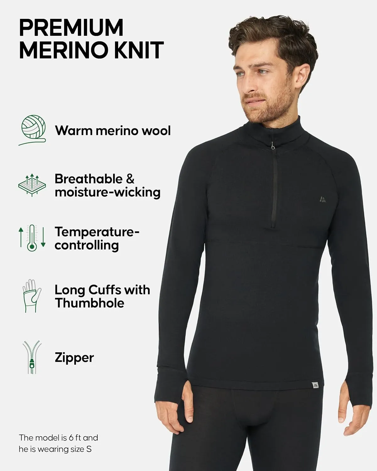 DANISH ENDURANCE Merino Wool Long Sleeve for Men, Thermal Top, Merino Wool Base Layer Underwear, with or Without a Zipper