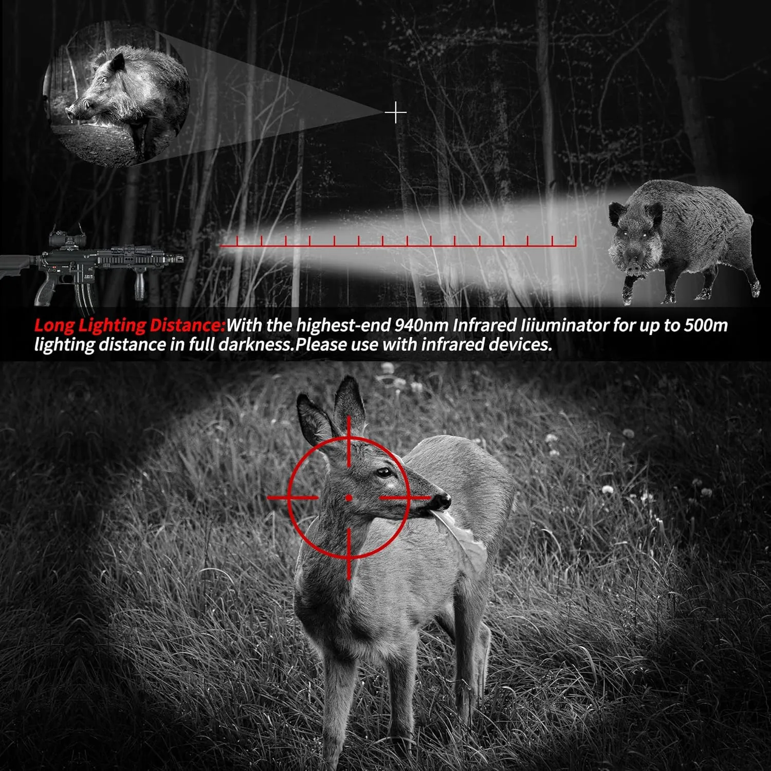 DARKBEAM ir Flashlight Infrared 940nm Light LED Rechargeable Mini for Night Vision, Tactical ir Illuminator with Long Range & High Power, Focus Adjustable for Hunting, Observation, Search