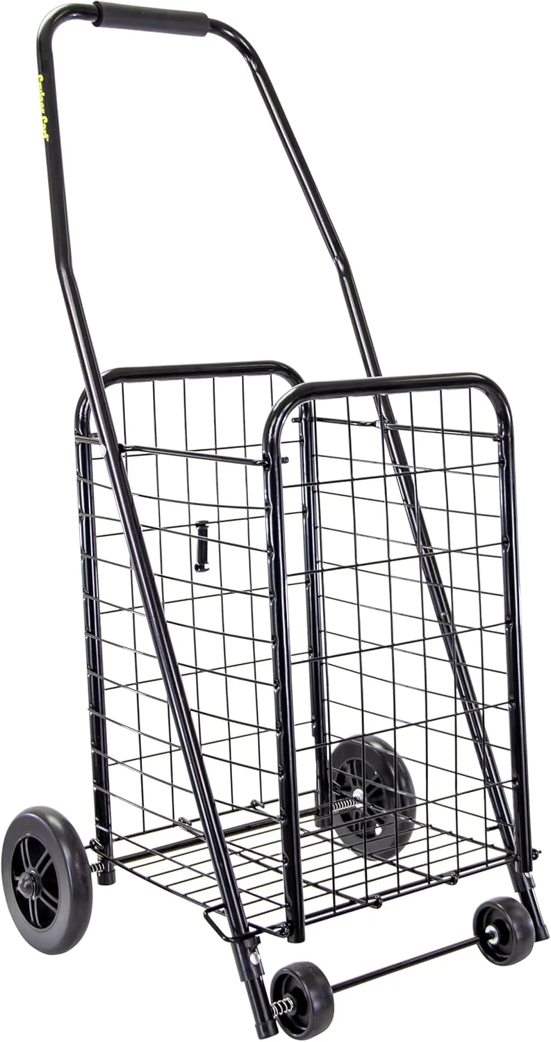 dbest products Cruiser Cart Sport Shopping Grocery Rolling Folding Laundry Basket on Wheels Foldable Utility Trolley Compact Lightweight Collapsible, Black