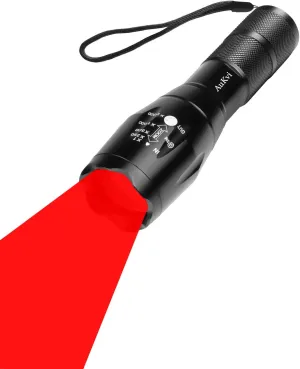 Deep Red Light Flashlight 670nm Single Mode Long Range Red Hunting Flashlights Torch with Zoomable for Astronomy, Aviation, Night Observation-Black