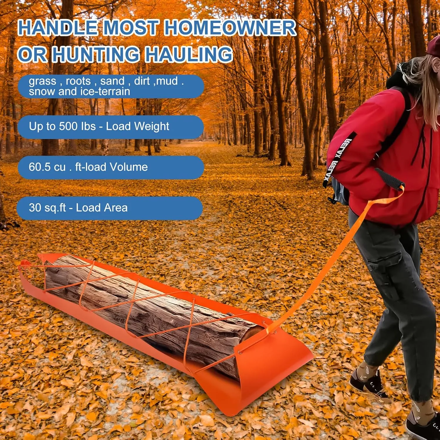 Deer Drag Sleds, Tear Resistant Heavy Duty Game Glide Carry Cart Deer Sled Game Hauler Multi Purpose Utility Sled with Deer Drag Rope for Hunting Gift