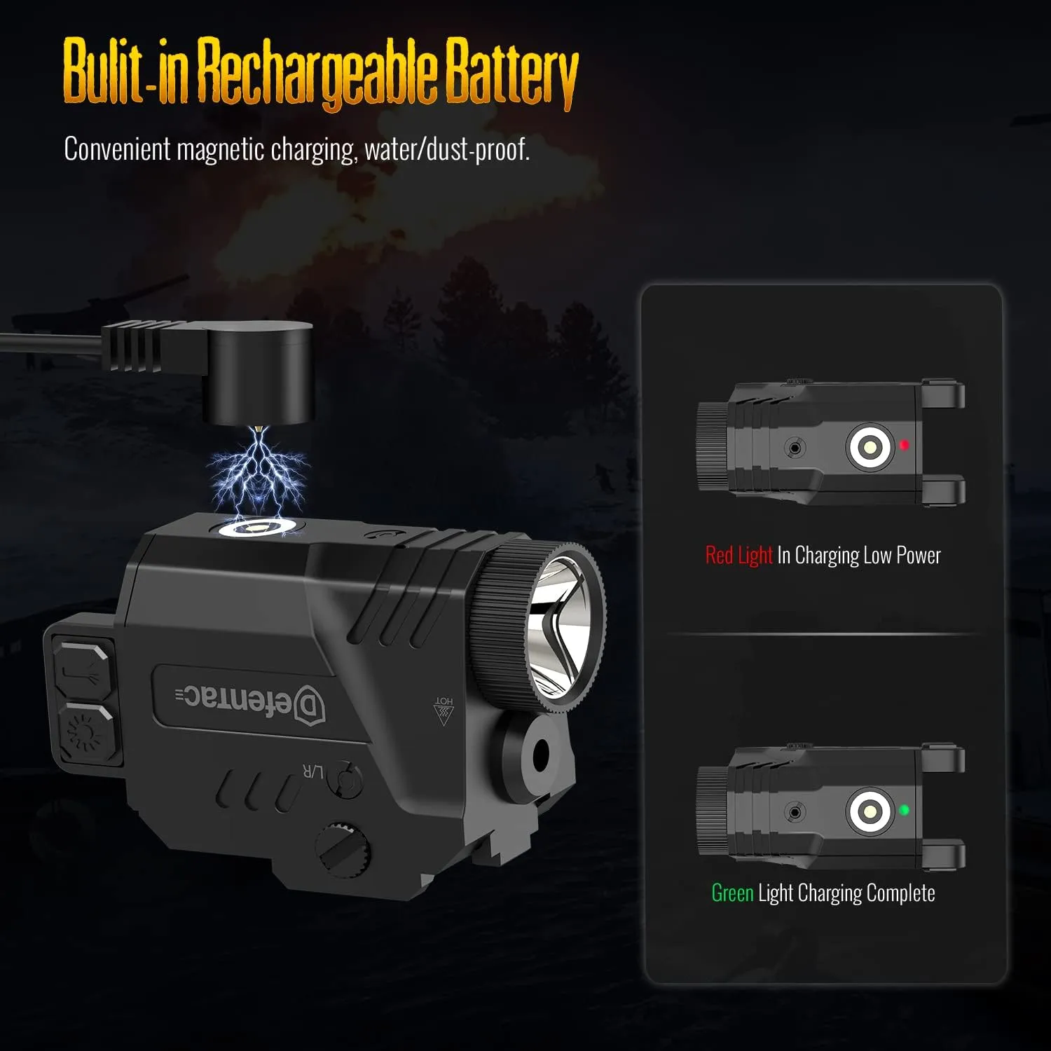 DEFENTAC 680 Lumens Pistol Light Laser Combo, Strobe Tactical Flashlight with Blue Beams for Compact Guns W/a Rail, Rechargeable, Adjustable (680 Lumens, 680lm Blue Laser Light Combo)