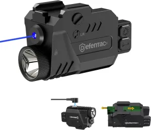 DEFENTAC 680 Lumens Pistol Light Laser Combo, Strobe Tactical Flashlight with Blue Beams for Compact Guns W/a Rail, Rechargeable, Adjustable (680 Lumens, 680lm Blue Laser Light Combo)