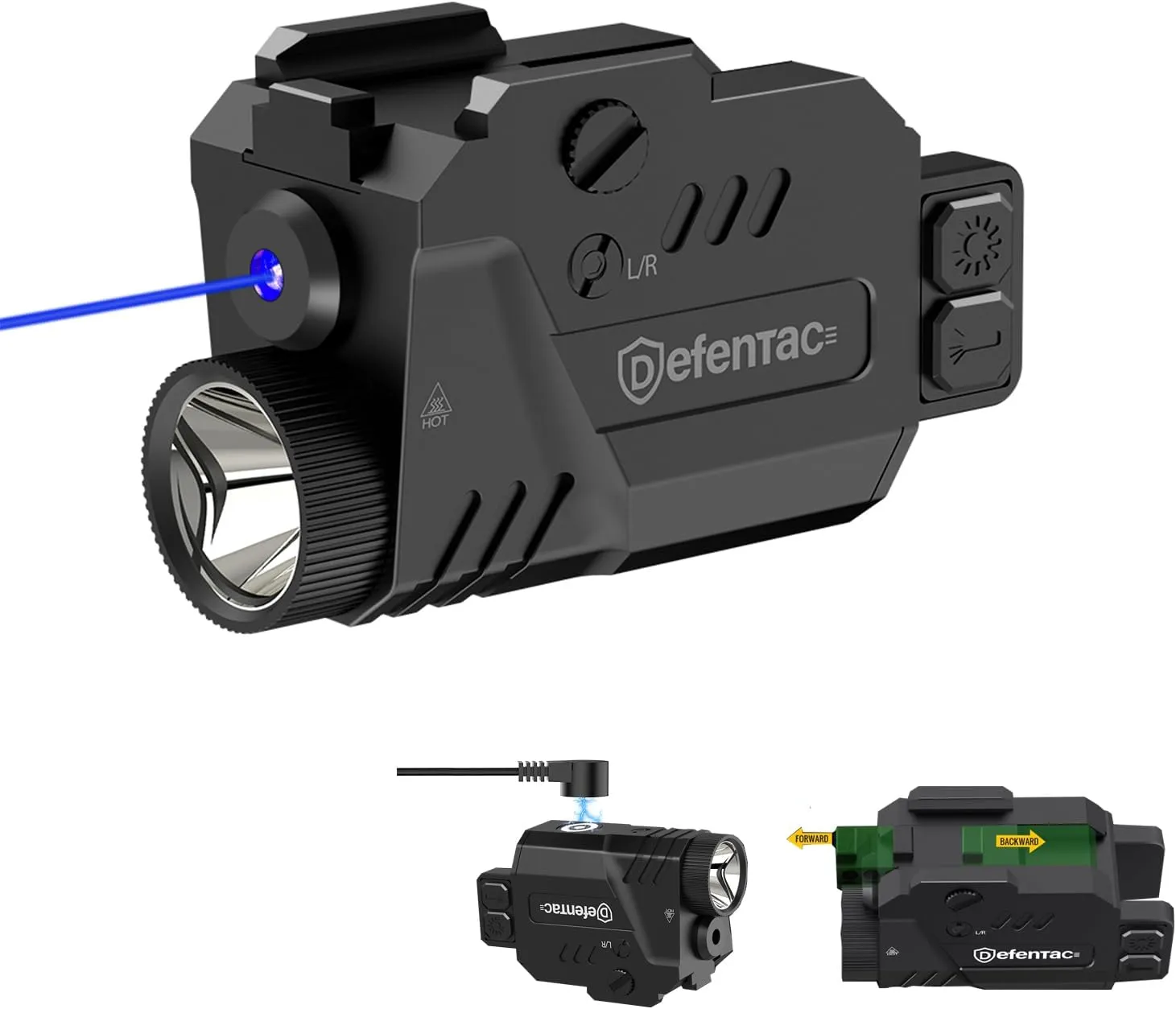 DEFENTAC 680 Lumens Pistol Light Laser Combo, Strobe Tactical Flashlight with Blue Beams for Compact Guns W/a Rail, Rechargeable, Adjustable (680 Lumens, 680lm Blue Laser Light Combo)
