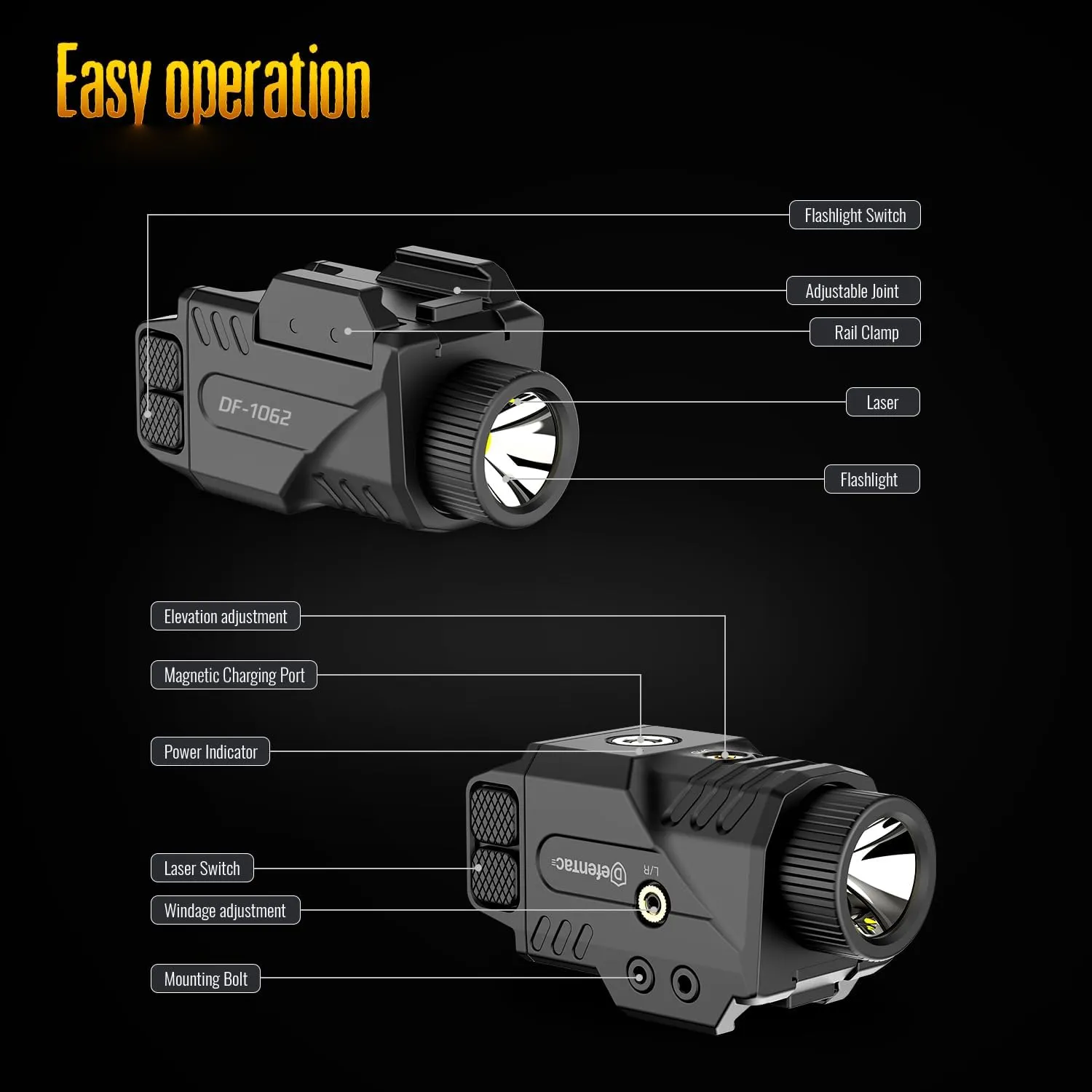 Defentac 800lm Pistol Light and Green Laser Sight Combo for Guns, Tactical Flashlight White LED and Green Beam Combo, Magnetic Charging
