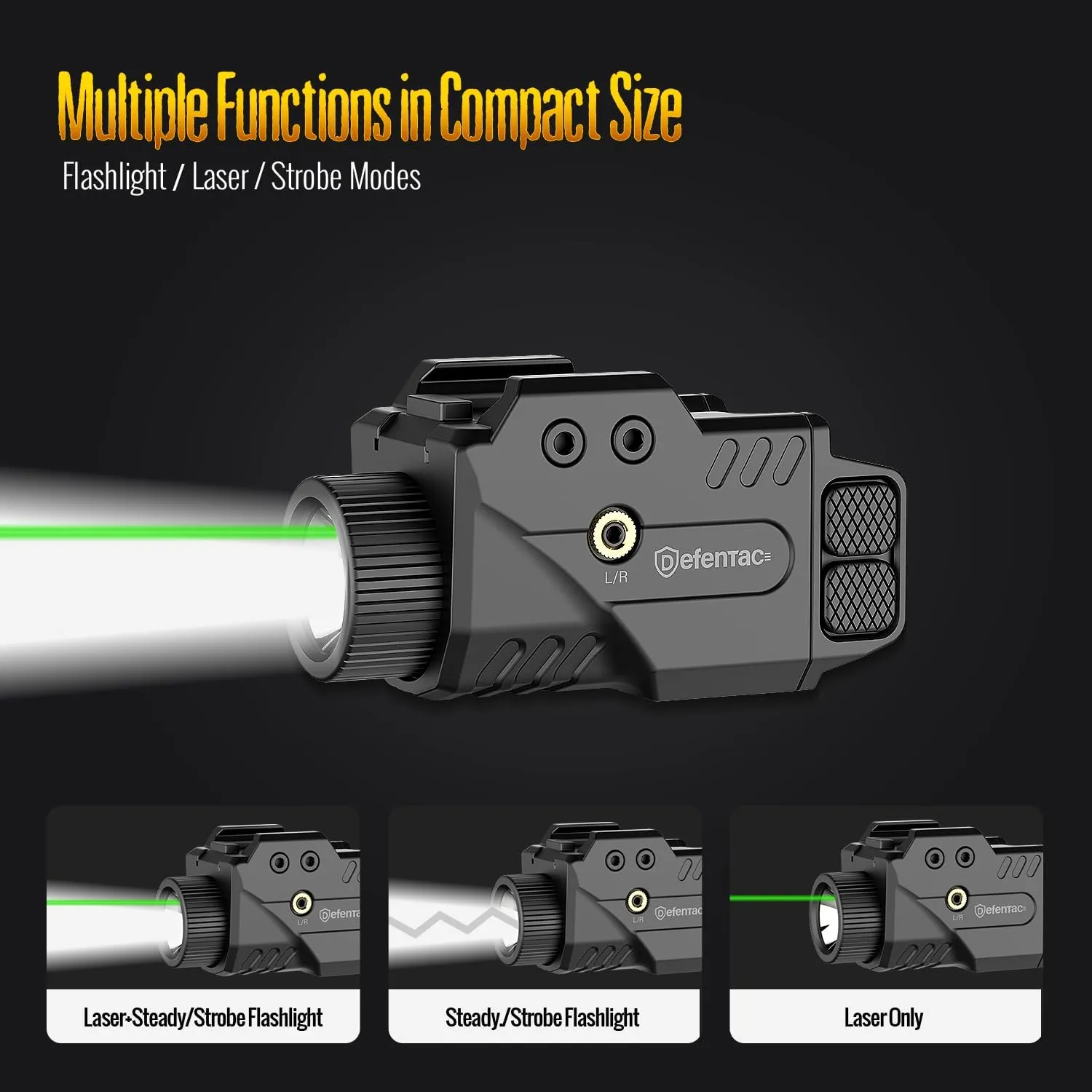 Defentac 800lm Pistol Light and Green Laser Sight Combo for Guns, Tactical Flashlight White LED and Green Beam Combo, Magnetic Charging