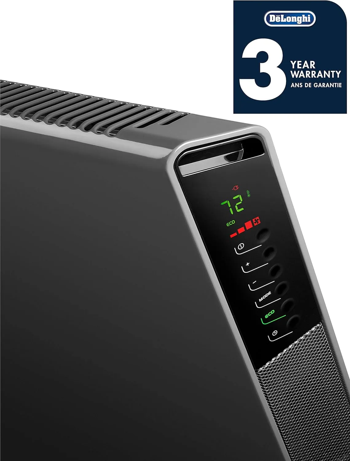 DeLonghi Convection Panel Heater, Full Room Quiet 1500W, portable electric heater is freestanding/easily wall mounted. Energy Saving, quick heat distribution, timer, asphalt gray, HCX9115E