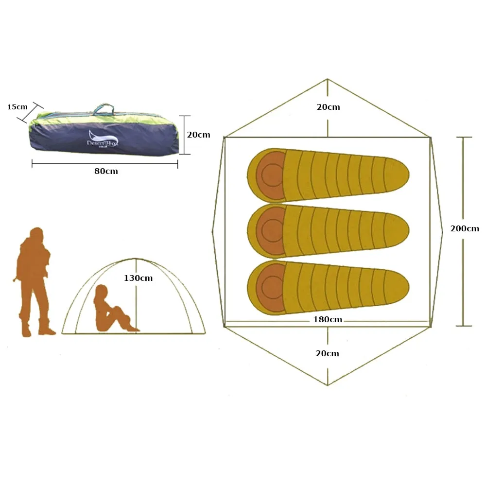 Desert&Fox Automatic Camping Tent, 3-4 Person Family Tent Double Layer Instant Setup Protable