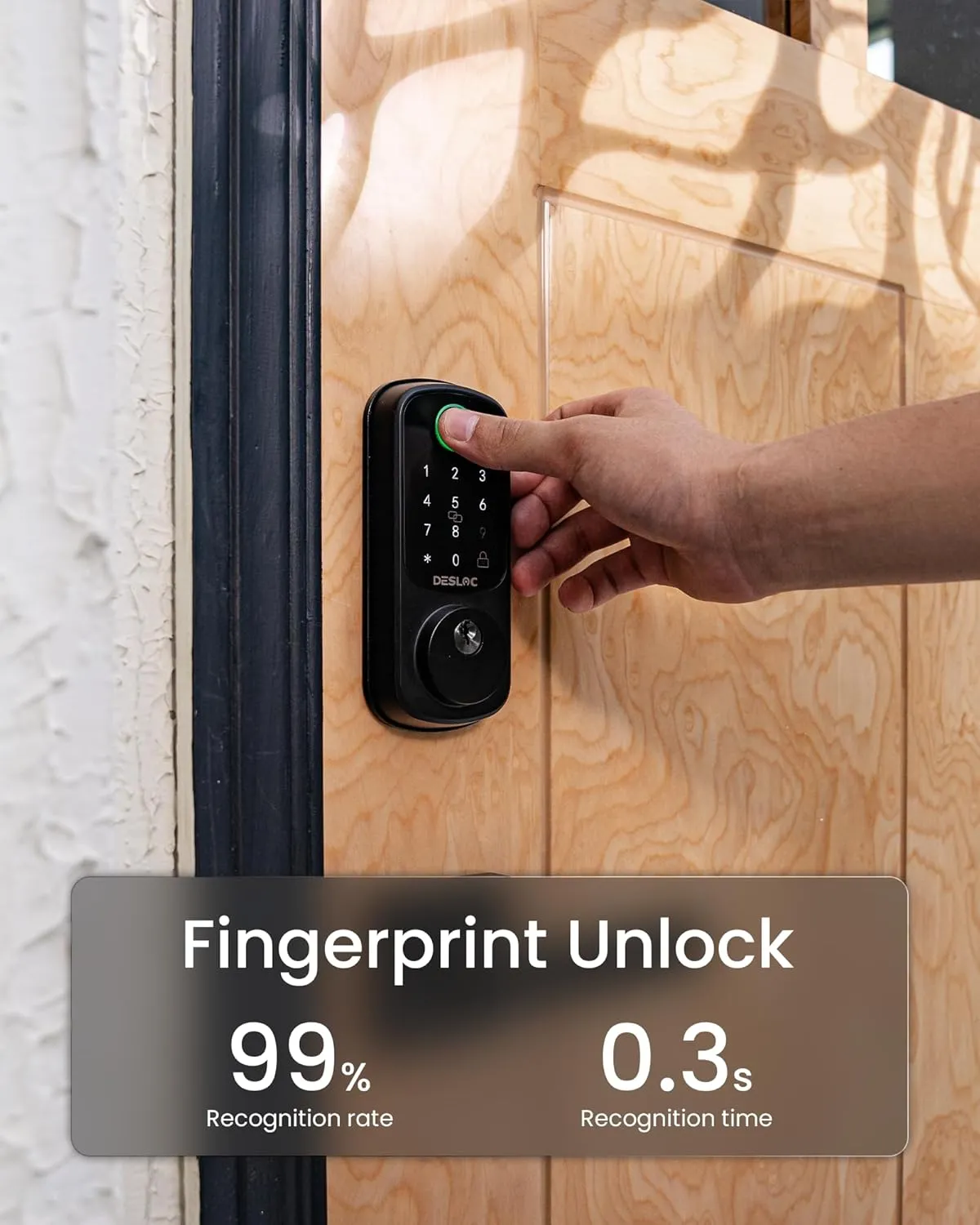 DESLOC B200 Fingerprint Smart Door Lock, Keyless Entry Door Lock, App Control, Smart Locks for Front Door, Smart Deadbolt Lock, Touchscreen Keypad, Emergency Power Port, 12 Months Battery, IP54