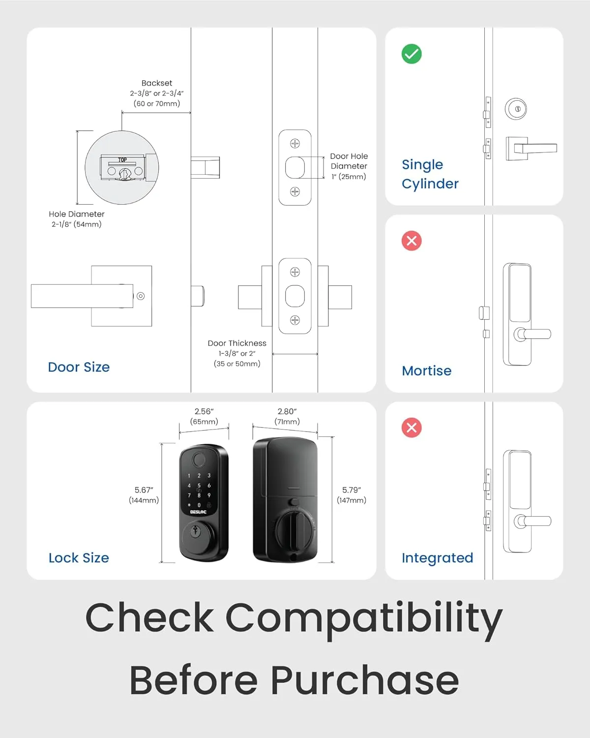 DESLOC B200 Fingerprint Smart Door Lock, Keyless Entry Door Lock, App Control, Smart Locks for Front Door, Smart Deadbolt Lock, Touchscreen Keypad, Emergency Power Port, 12 Months Battery, IP54