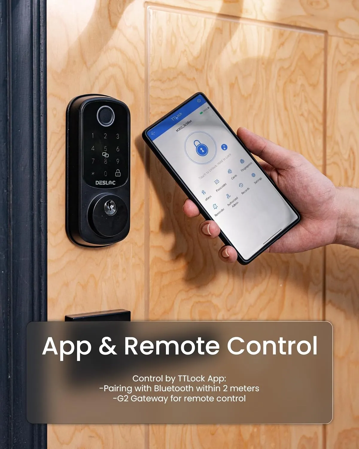 DESLOC B200 Fingerprint Smart Door Lock, Keyless Entry Door Lock, App Control, Smart Locks for Front Door, Smart Deadbolt Lock, Touchscreen Keypad, Emergency Power Port, 12 Months Battery, IP54