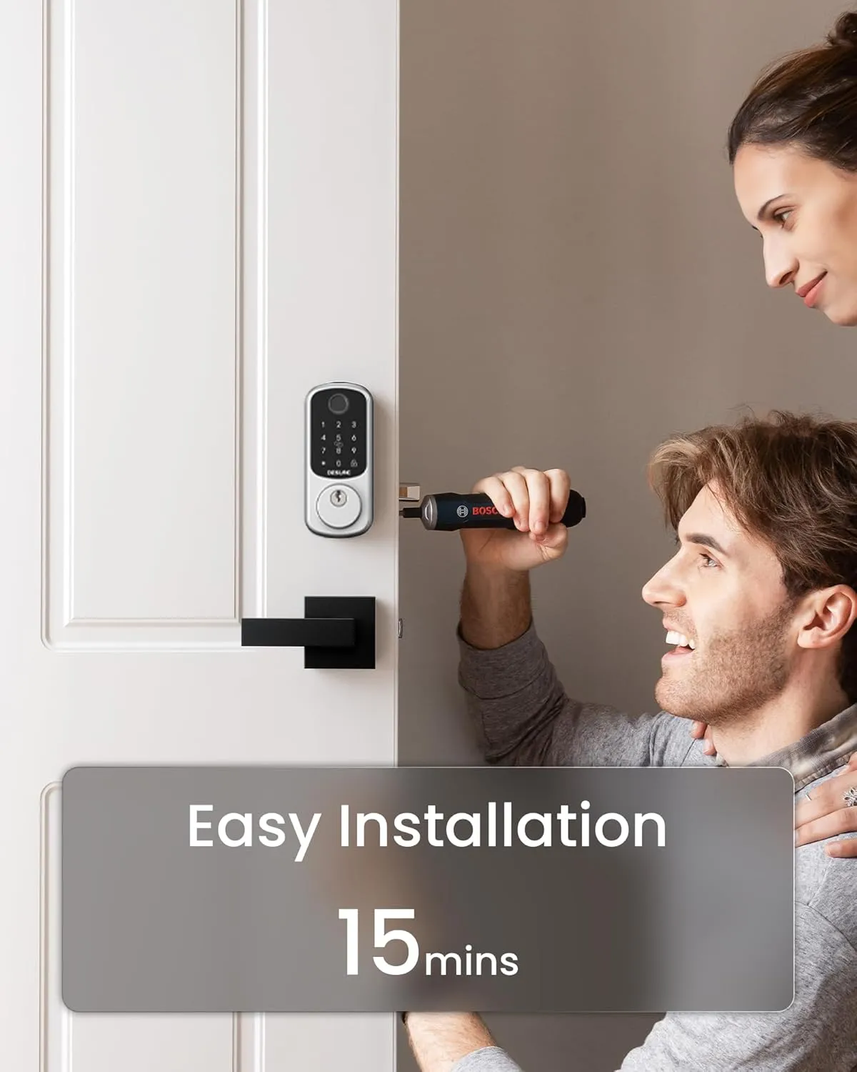 DESLOC B200 Fingerprint Smart Door Lock, Keyless Entry Door Lock, App Control, Smart Locks for Front Door, Smart Deadbolt Lock, Touchscreen Keypad, Emergency Power Port, 12 Months Battery, Silver