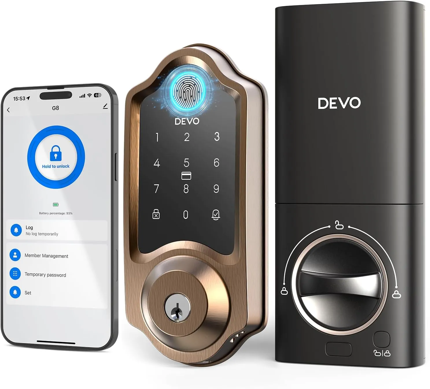 Devo G8 Smart Lock, Fingerprint Door Lock with Code, 6-in-1 Keyless Entry Door Lock, Smart Locks for Front Door, Built-in WiFi Deadbolt, App Remote Control, Touchscreen Keypad, 8 Months Battery