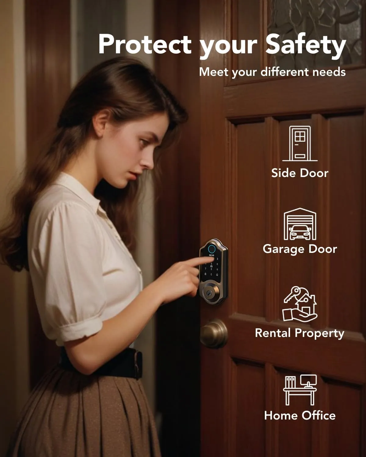 Devo G8 Smart Lock, Fingerprint Door Lock with Code, 6-in-1 Keyless Entry Door Lock, Smart Locks for Front Door, Built-in WiFi Deadbolt, App Remote Control, Touchscreen Keypad, 8 Months Battery