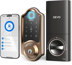 Devo G8 Smart Lock, Fingerprint Door Lock with Code, 6-in-1 Keyless Entry Door Lock, Smart Locks for Front Door, Built-in WiFi Deadbolt, App Remote Control, Touchscreen Keypad, 8 Months Battery
