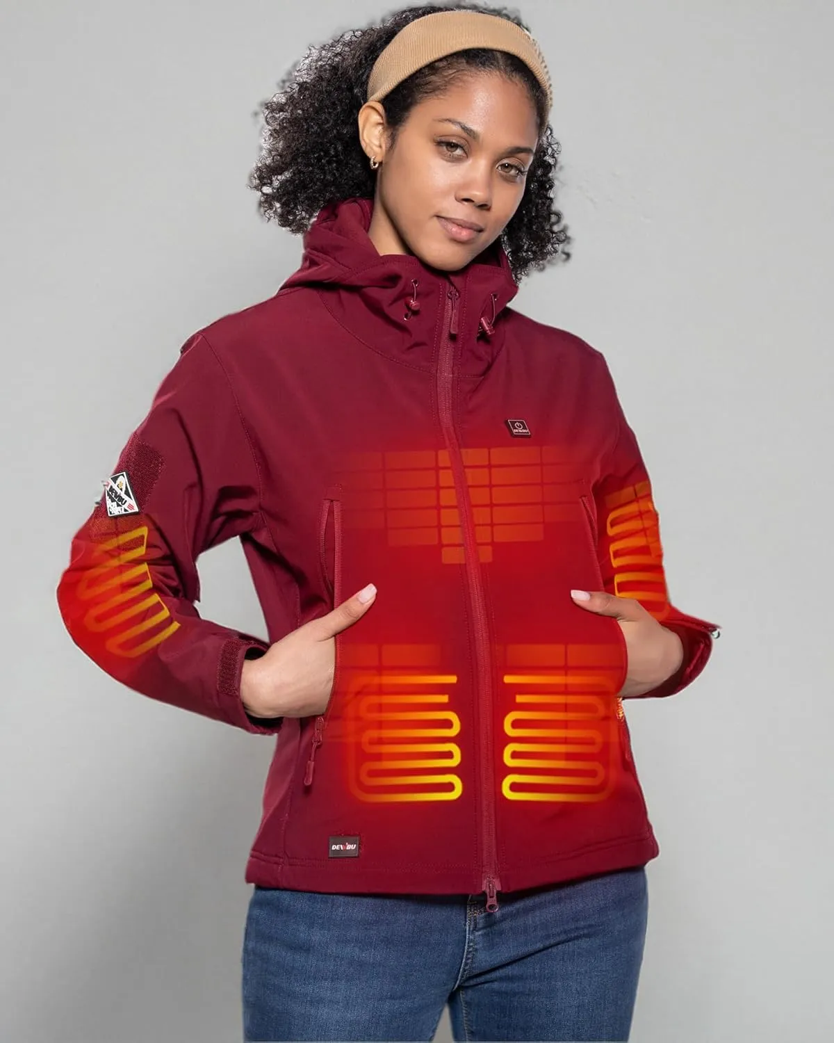 DEWBU Heated Jacket for Women with 12V Battery Pack Winter Outdoor Soft Shell Electric Heating Coat