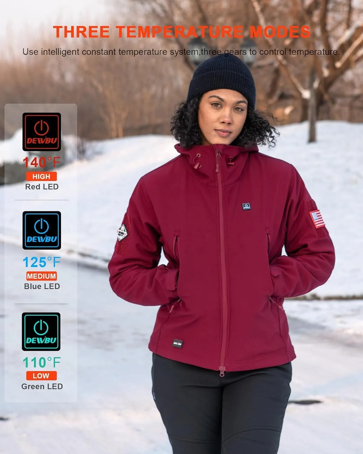 DEWBU Heated Jacket for Women with 12V Battery Pack Winter Outdoor Soft Shell Electric Heating Coat
