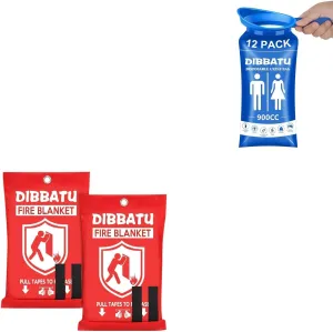 DIBBATU 2 Pack Fire Blanket for Home and Kitchen, Fire Blankets Emergency for Home Disposable Urine Bags for Women, 12 PCS Female-Friendly Travel Urinal Bags