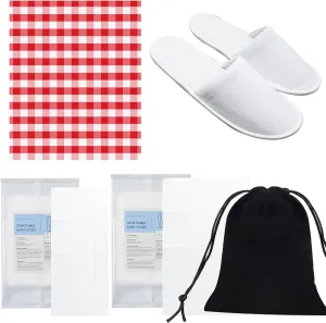 Disposable kits 5p,Beach Vacation Essentials,Car Camping Essentials,Camping Shower,Washing,Swimming Use,Include Beach Towel, Slippers, Disposables Bath Towels, mats, Storage Bags,for men/women
