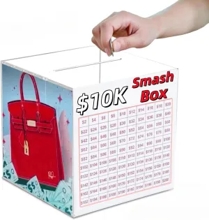 DIY Smash Box for Money 10k - Durable Acrylic Savings Cash Box for Cash, Buckle Design Ideal for Cash Savings Box, Transparent Secure and Portable Digital Planner. (Red)