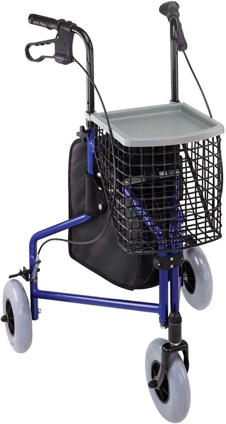 DMI Folding Rollator Walker with Swiveling Front Wheels, FSA HSA Eligible, 3 Wheel, Aluminum Light-Weight, Detachable Storage Tray, Royal Blue
