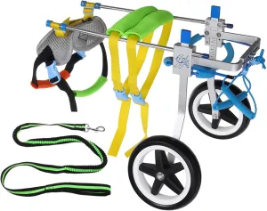Dog Wheelchair, Mobility Aids for Small Pets Hind Limbs, 2 Wheels Dog Back Brace for Handicap Dogs, Doggie Hind Legs Rehabilitation Assisted Cart with 2m/6.6ft Leash, Aluminum Fixing Frame