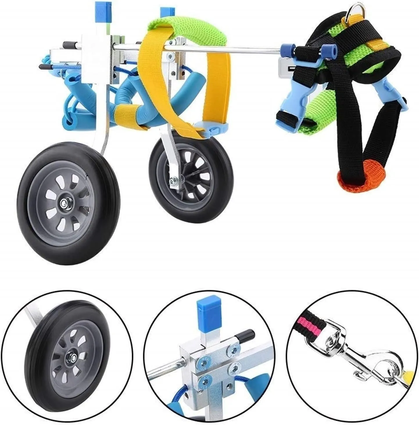 Dog Wheelchair, Mobility Aids for Small Pets Hind Limbs, 2 Wheels Dog Back Brace for Handicap Dogs, Doggie Hind Legs Rehabilitation Assisted Cart with 2m/6.6ft Leash, Aluminum Fixing Frame