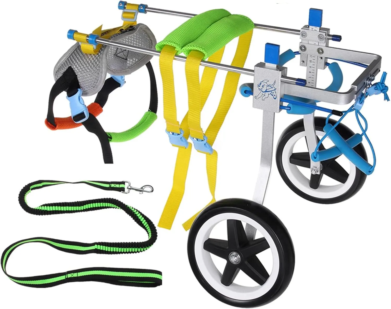 Dog Wheelchair, Mobility Aids for Small Pets Hind Limbs, 2 Wheels Dog Back Brace for Handicap Dogs, Doggie Hind Legs Rehabilitation Assisted Cart with 2m/6.6ft Leash, Aluminum Fixing Frame