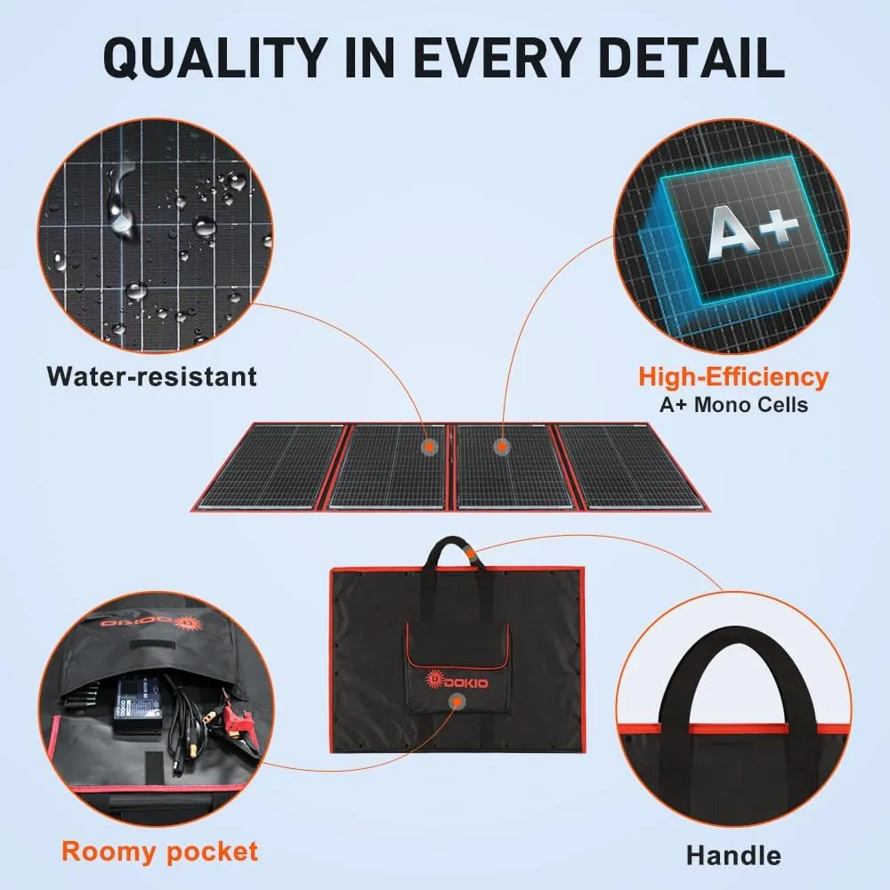 DOKIO 220w 18v Portable Foldable Solar Panel Kit (29x21inch,11.7lb) Solar Charger with Controller 2 USB Output to Charge 12v Batteries/Power Station (AGM, Lifepo4) Rv Camping Trailer Emergency Power……