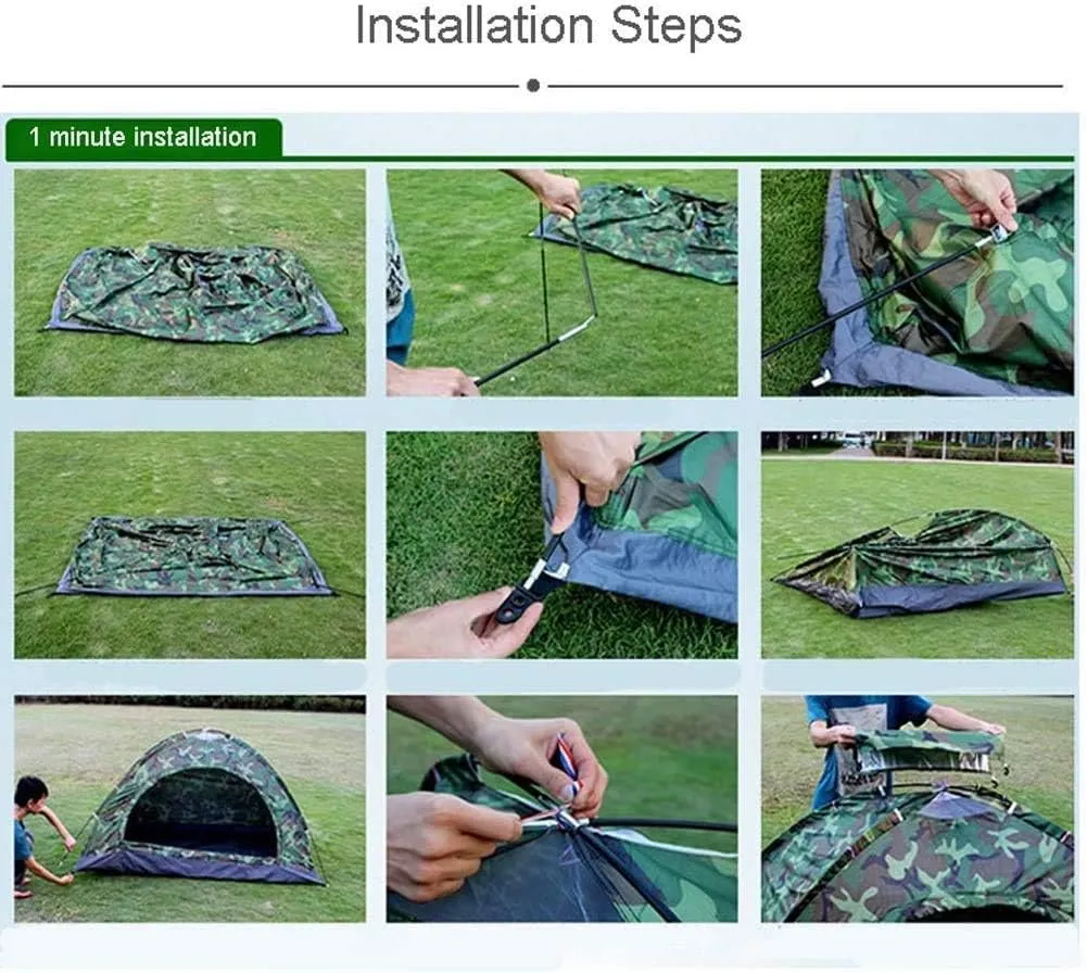 Dome Camping-Tents 2-3 Person Windproof Family Tent Portable Waterproof Tents Double Layer Camping-Tents for All Seasons Green
