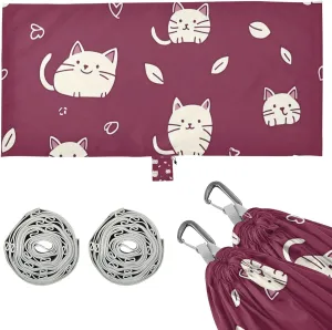 Doodle Style Cat Burgundy Camping Hammock Rope Hammock for Patio Backyard Lounge Base