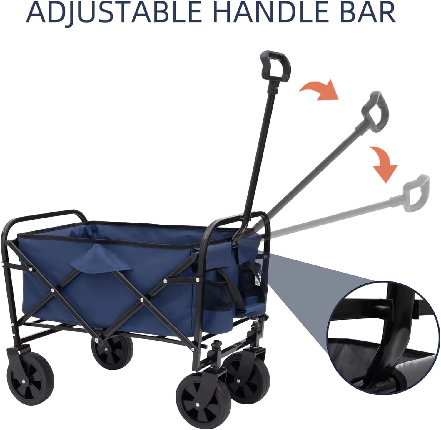 Double Decker Wagon Collapsible Cart with Wheels, Foldable Wagon for Beach Gardening and Picnics, Yard Grocery Cart with 3pcs Plastic Liner Bag/Cover and 360° Rotating Wheels(Blue)