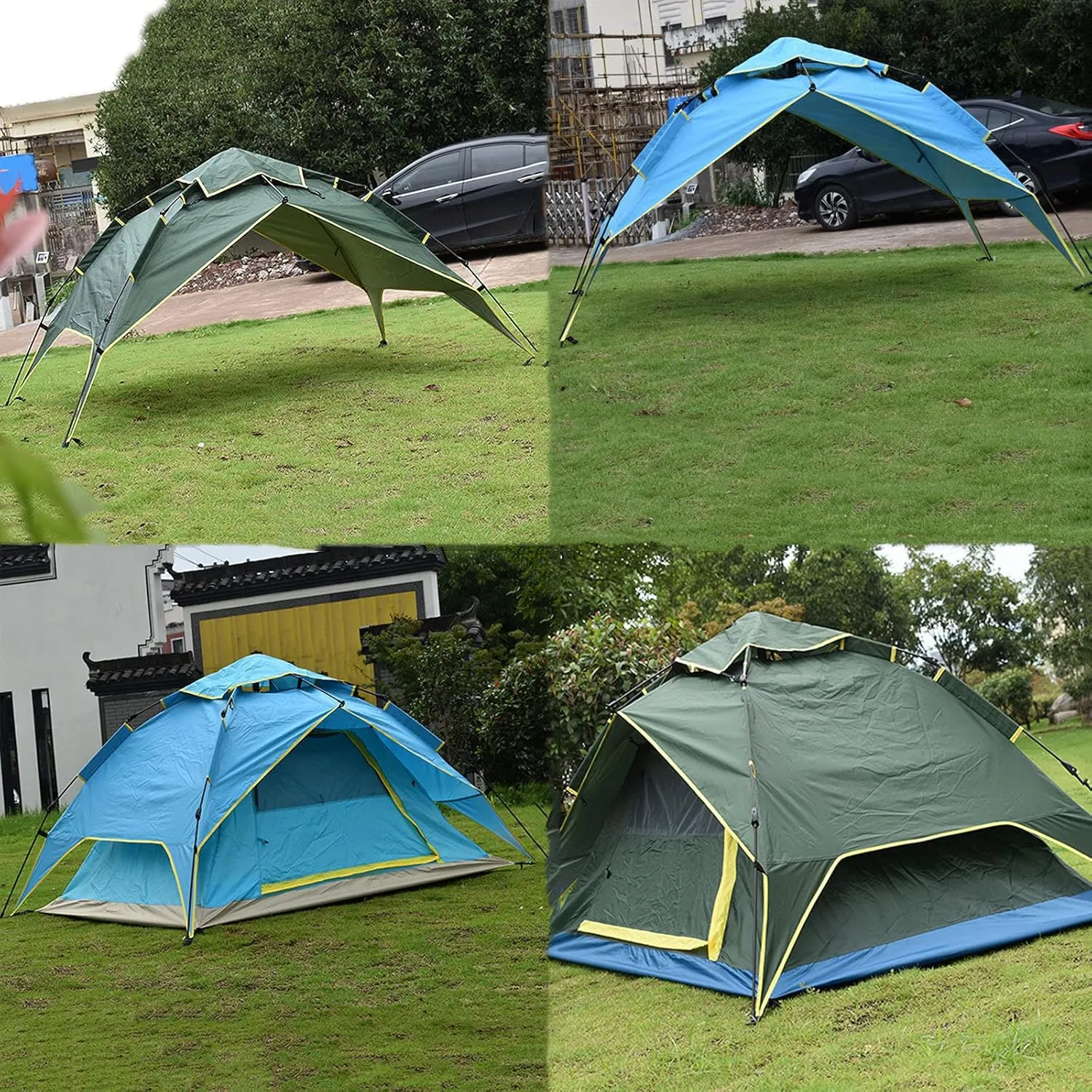 Double-Layer Fast Tent,Double-Door Multi-Function Family Picnic Camping Hiking Tent That Accommodate 2-3 People, Rain-Proof Sun-Proof Beach Awning