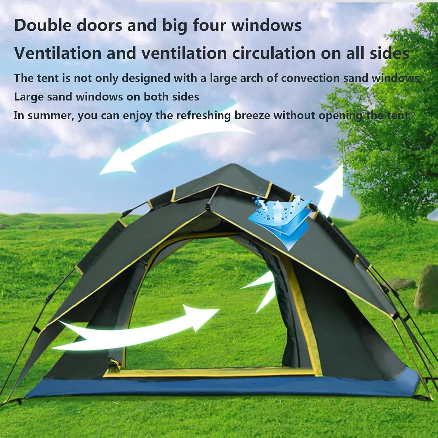 Double-Layer Fast Tent,Double-Door Multi-Function Family Picnic Camping Hiking Tent That Accommodate 2-3 People, Rain-Proof Sun-Proof Beach Awning