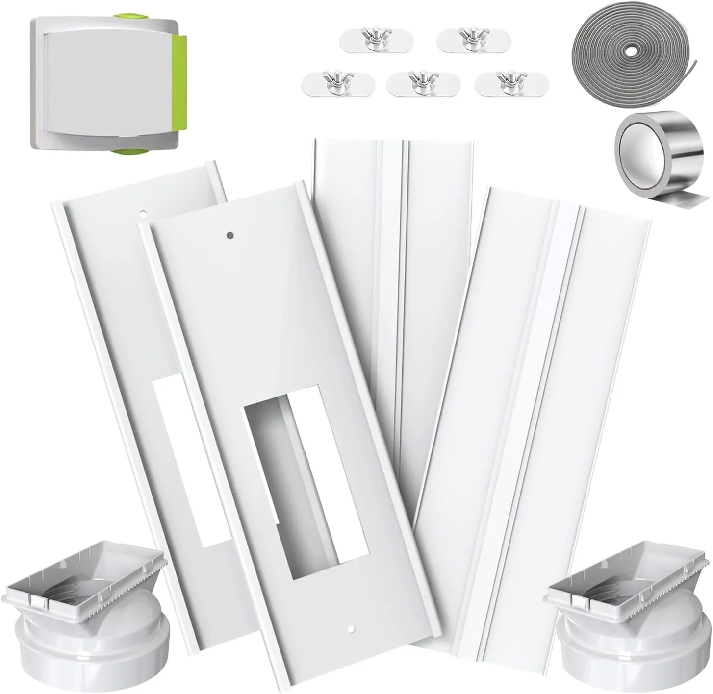 Dual Hose Portable Air Conditioner Window Vent Kit 26-62"Adjustable with 2 Universal 5.0/5.9"Coupler Security Lock 2 Weather Strippings Fit LG Portable AC Vertical/Horizontal Sliding Window Seal Kit