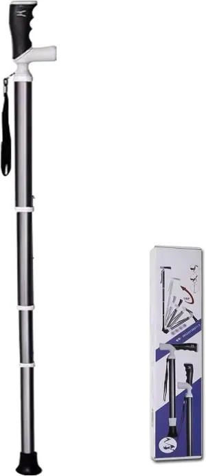 Dual-Purpose Hiking Pole Four-Section Telescopic Hiking Crutch for Hiking Mountaineering Trail Travel Storage Size 15.1" Cane