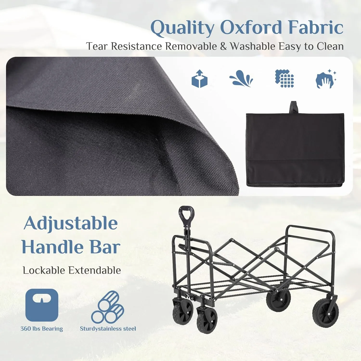 DUMOS Foldable Wagons Carts with All-Terrain Wheels, 120L & 360LBS Portable Garden Wagon Large Capacity Utility Cart with Drink Holders, Heavy Duty Collapsible for Sand, Beach, Gardening (30IN Black)
