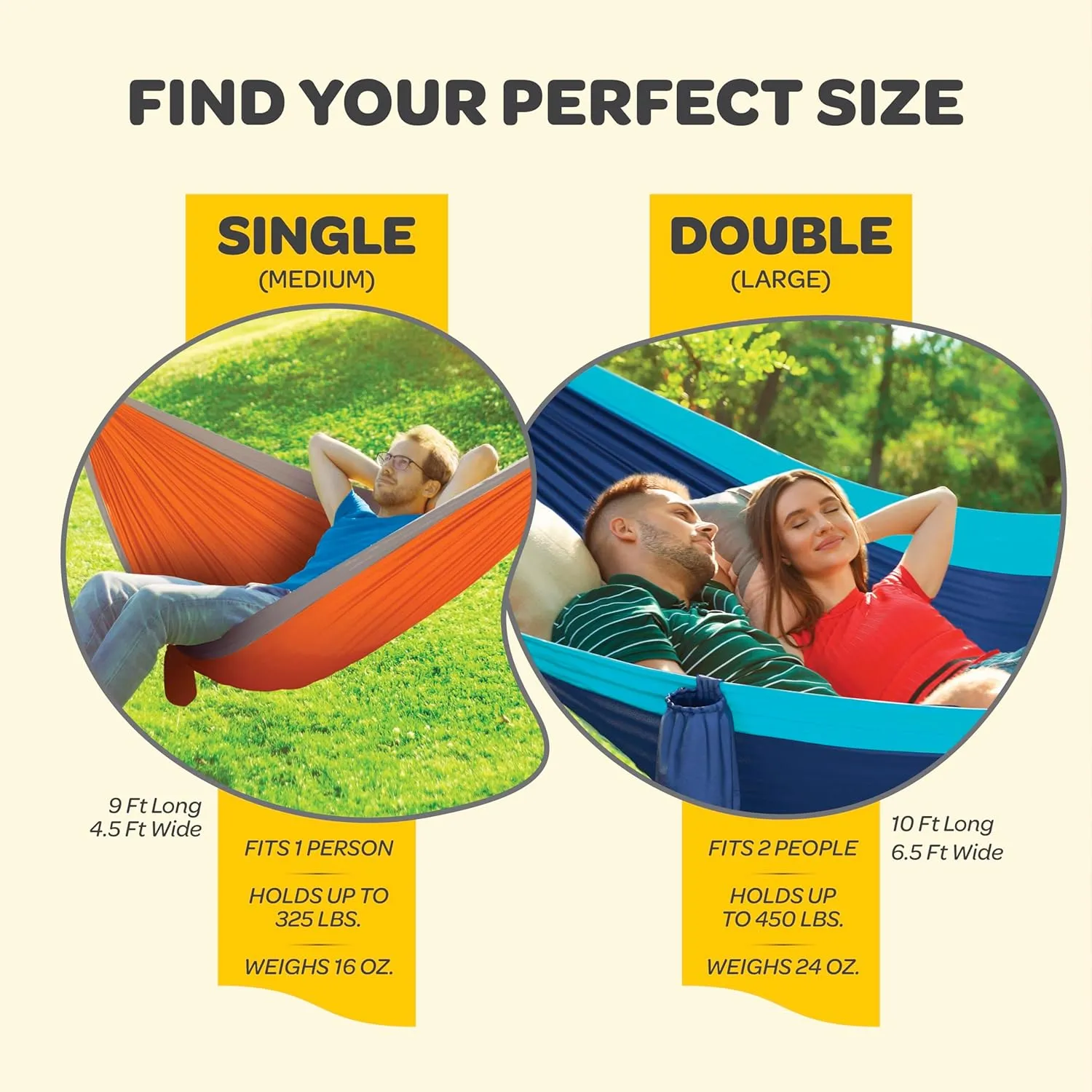 Durable Hammock 400 lb Capacity, Nylon Camping Hammock Chair - Double or Single Sizes w/Tree Straps and Attached Carry Bag - Portable for Travel/Backpacking/Beach/Backyard (Medium, Fuchsia & Sky Blue)