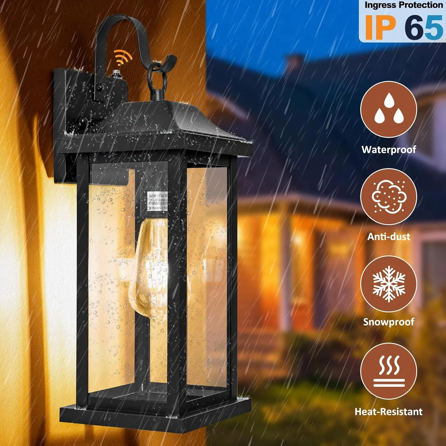 Dusk to Dawn Large Outdoor Wall Light 17 Inch, Exterior Light Fixture Porch Light with Tempered Clear Glass, IP65 Waterproof Anti-Rust Outside Wall Sconce Matte Black Wall Lantern, 1-Pack