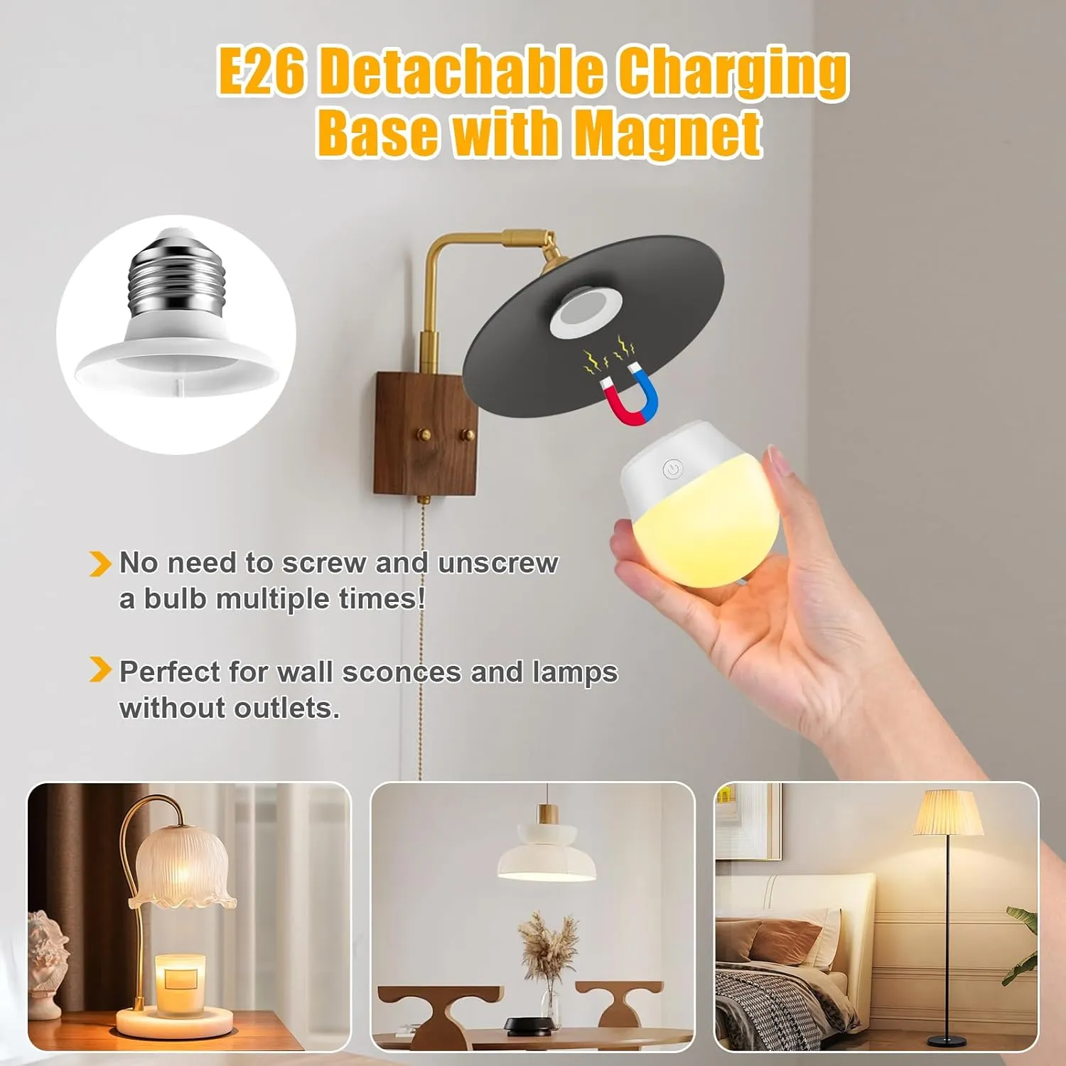 E26 Battery-Operated Rechargeable Light Bulbs with Remote and Timer for Lamps, Sconces, and Non-Hardwired Fixture, 3 Color Temperatures   9 RGB Colors, Detachable Charging – 2 Pack