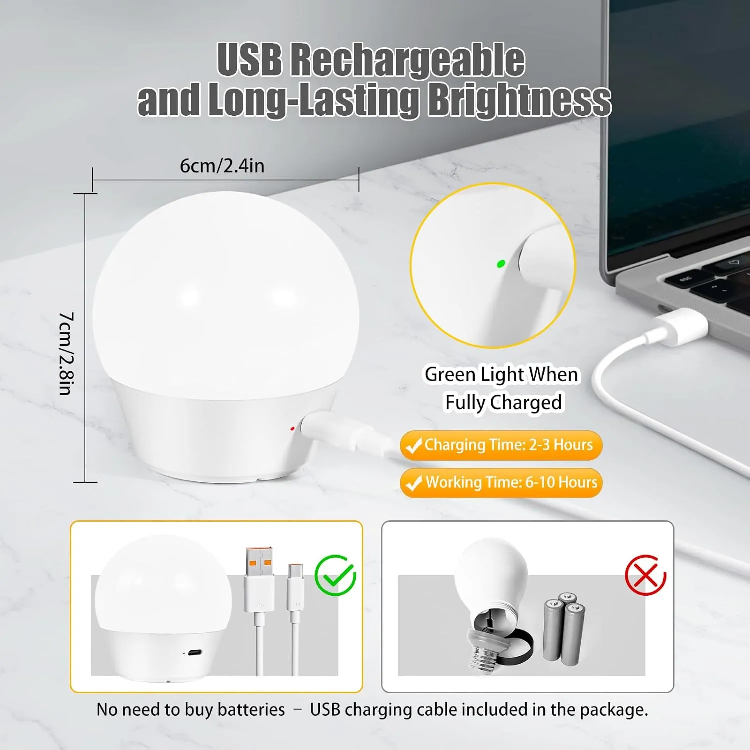 E26 Battery-Operated Rechargeable Light Bulbs with Remote and Timer for Lamps, Sconces, and Non-Hardwired Fixture, 3 Color Temperatures   9 RGB Colors, Detachable Charging – 2 Pack