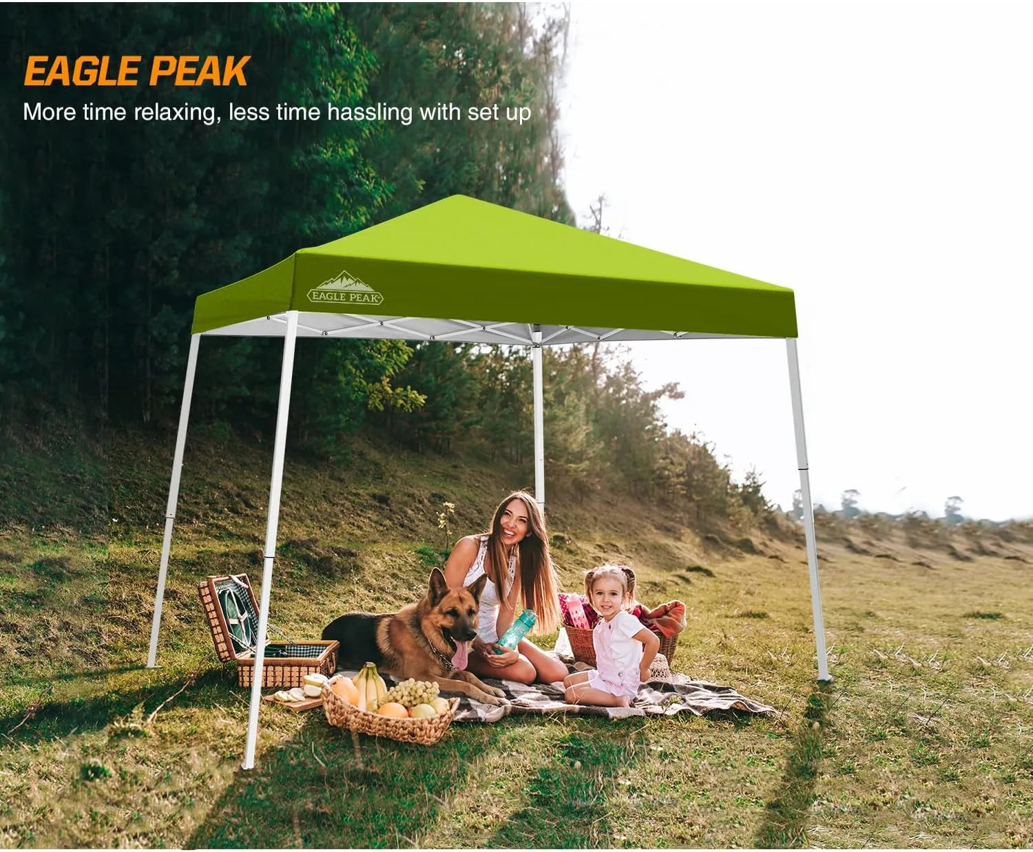 EAGLE PEAK 10x10 Slant Leg Pop-up Canopy Tent Easy One Person Setup Instant Outdoor Beach Canopy Folding Portable Sports Shelter 10x10 Base 8x8 Top (Grass Green)