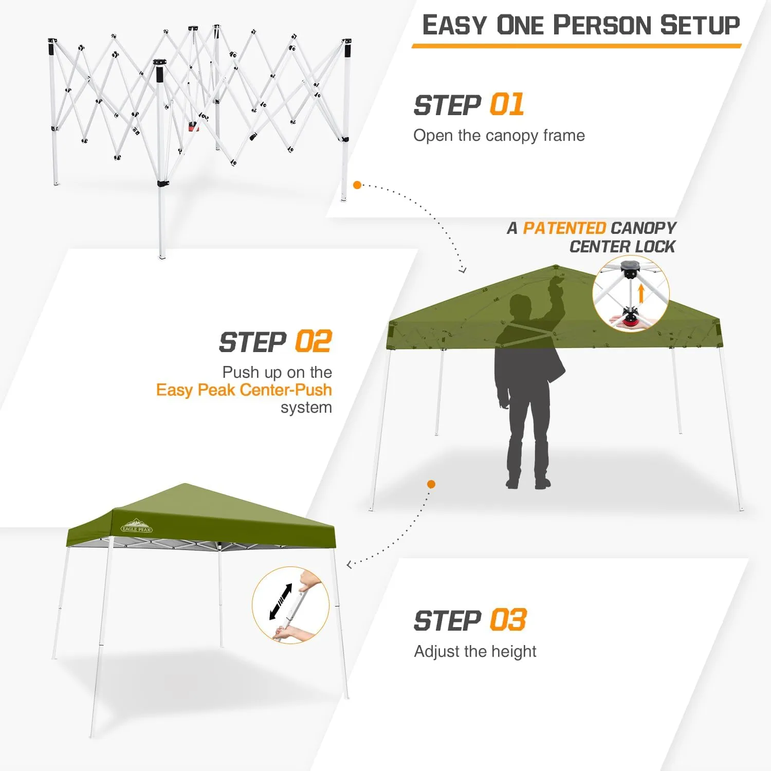 EAGLE PEAK 10x10 Slant Leg Pop-up Canopy Tent Easy One Person Setup Instant Outdoor Beach Canopy Folding Portable Sports Shelter 10x10 Base 8x8 Top (Grass Green)