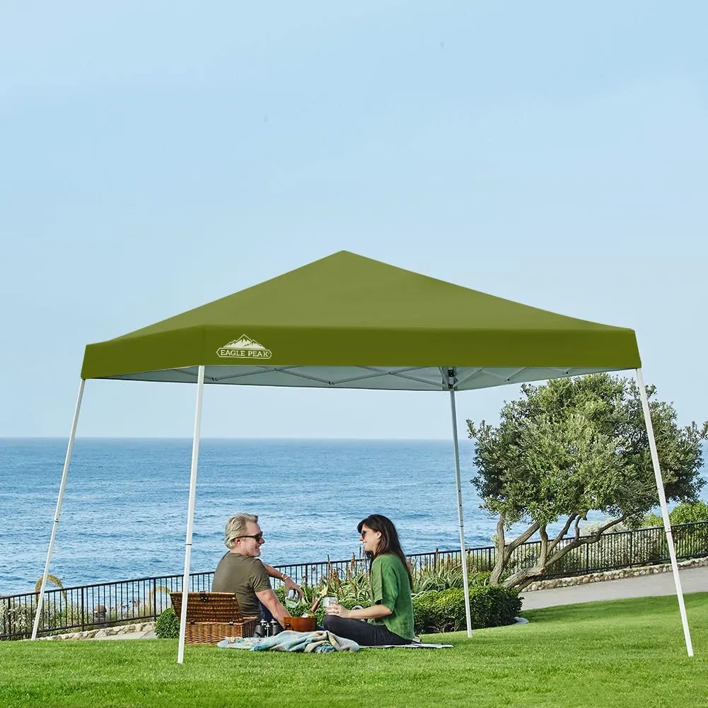 EAGLE PEAK 10x10 Slant Leg Pop-up Canopy Tent Easy One Person Setup Instant Outdoor Beach Canopy Folding Portable Sports Shelter 10x10 Base 8x8 Top (Grass Green)